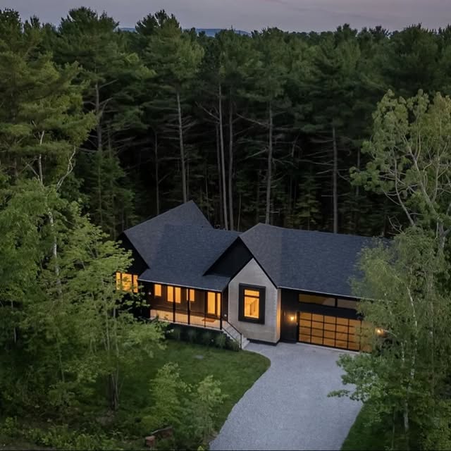 Completed woodland residence designed by Stix Studio and built by New-Gen Design Build Inc.