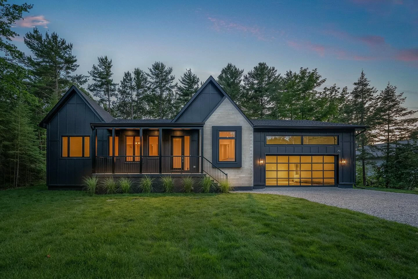 Project Tiny completed front elevation at twilight, designed by Stix Studio and built by New-Gen Design Build Inc.